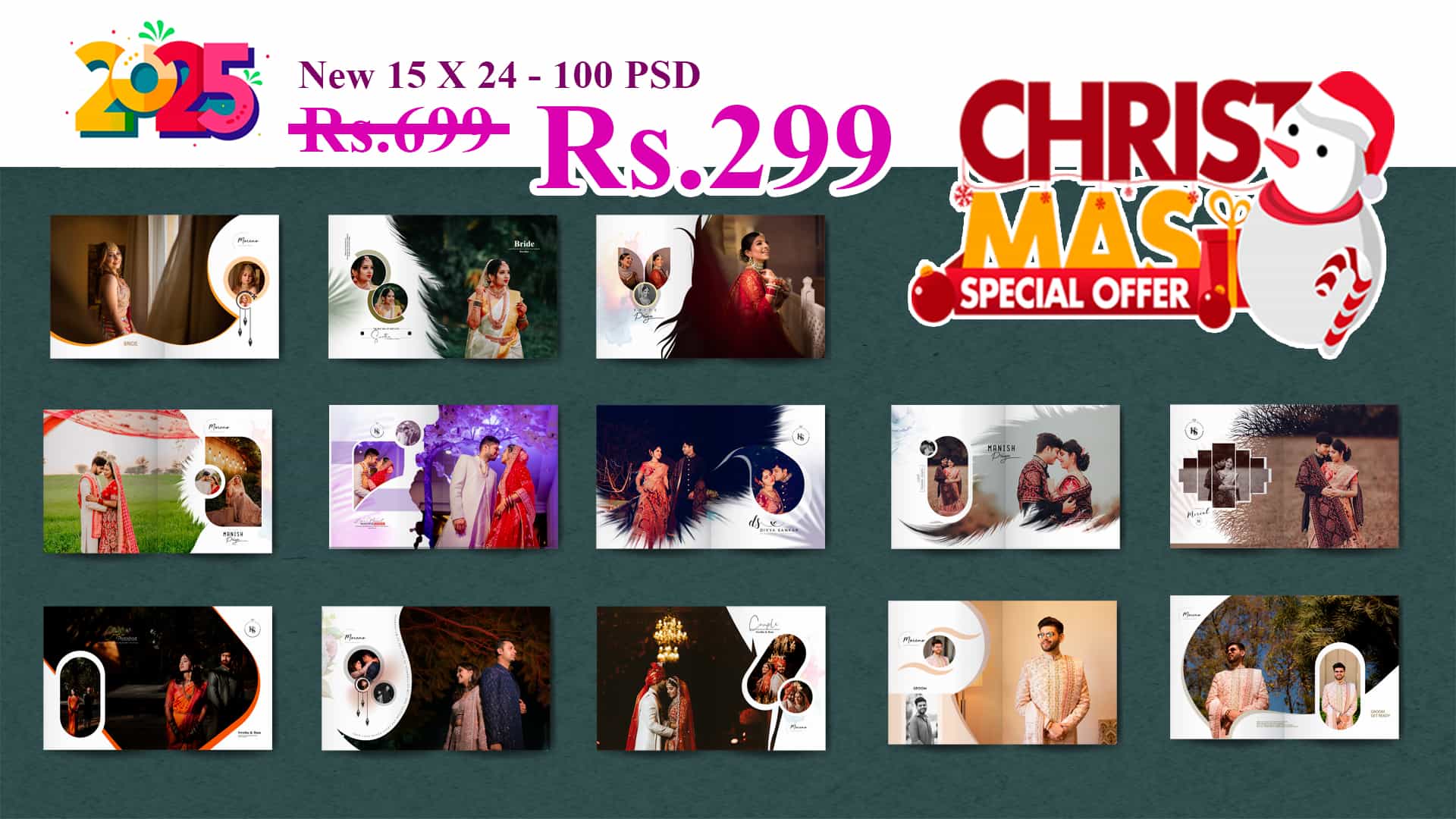AMMU CREATION | 2025 new wedding album PSD template – 15x24 inches, editable design